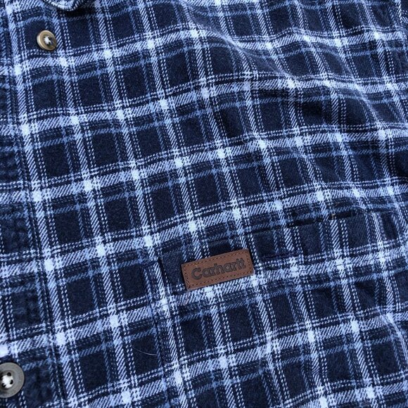 Vintage CARHARTT Button Up Flannel Shirt MEDIUM Men's Plaid Blue Long Sleeve - Picture 5 of 11